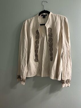 Karen Kane silk and linen beaded embroidered jacket top unique luxury